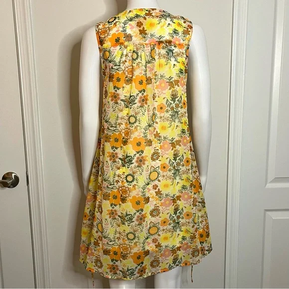 ModCloth S Buttercup Retro Floral Print Chiffon Pleated Shift Dress EUC 60s Mod - Picture 9 of 12